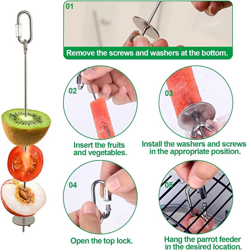 smrtcol 2 Pcs Bird Cage Food Holder Stainless Steel Parrot Fruit & Vegetable Skewer Hanging Foraging Toy for Parakeets, Budgies, Macaws - Image 3